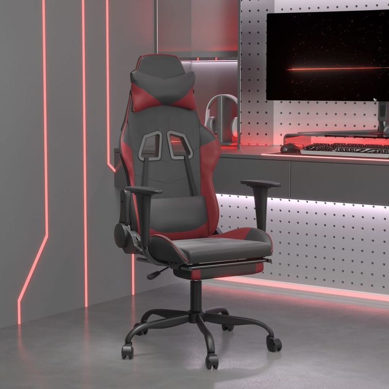 PC, gaming si accesorii - Gaming - Accesorii gaming - Scaune gaming - Scaun de gaming masaj/suport picioare negru/rosu vin piele eco - Infinity.ro