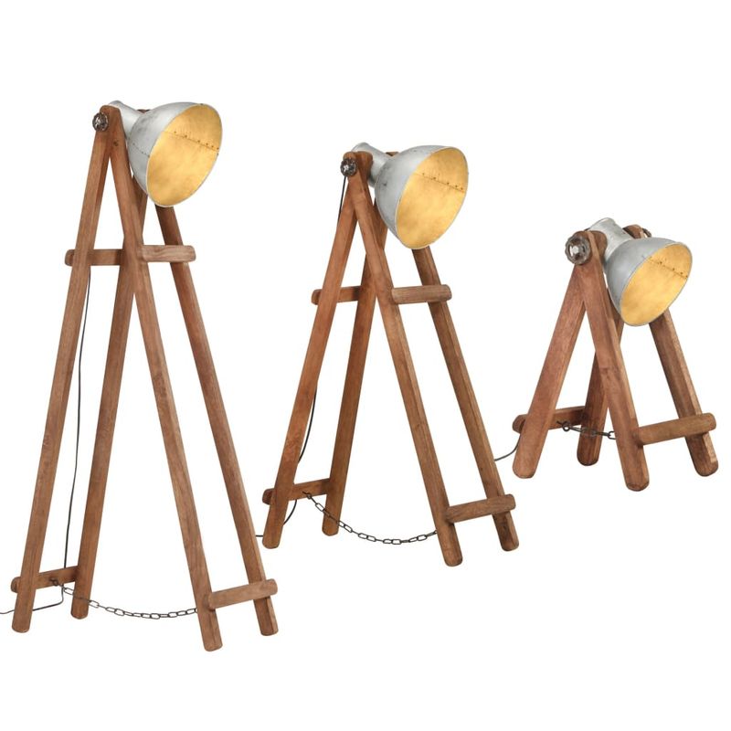 Casa si Gradina - Corpuri si surse de iluminat - Veioze si lampi - Lampadare - Lampi de podea, 3 buc., argintiu, lemn masiv de mango, E27 - Infinity.ro