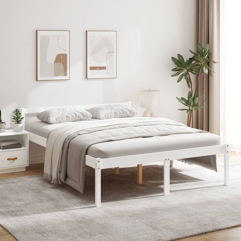 Casa si Gradina - Mobilier - Paturi si accesorii - Paturi - Pat pentru seniori mic single, alb, 150x200 cm, lemn masiv de pin - Infinity.ro