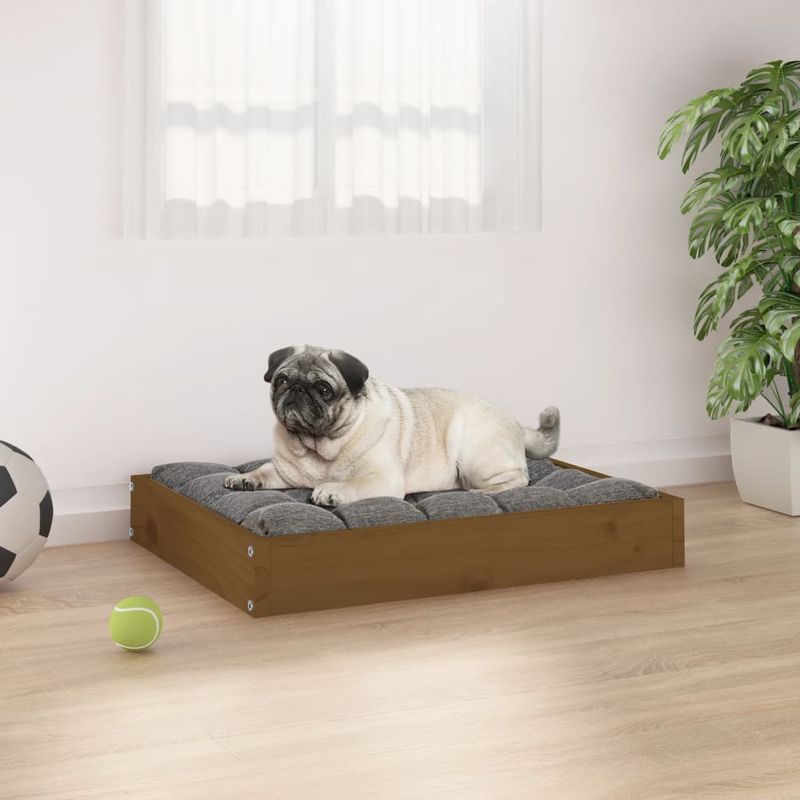 Petshop - Accesorii petshop - Culcusuri si custi - Culcusuri si saltele - Pat pentru caini, maro miere, 61,5x49x9 cm, lemn masiv pin - Infinity.ro