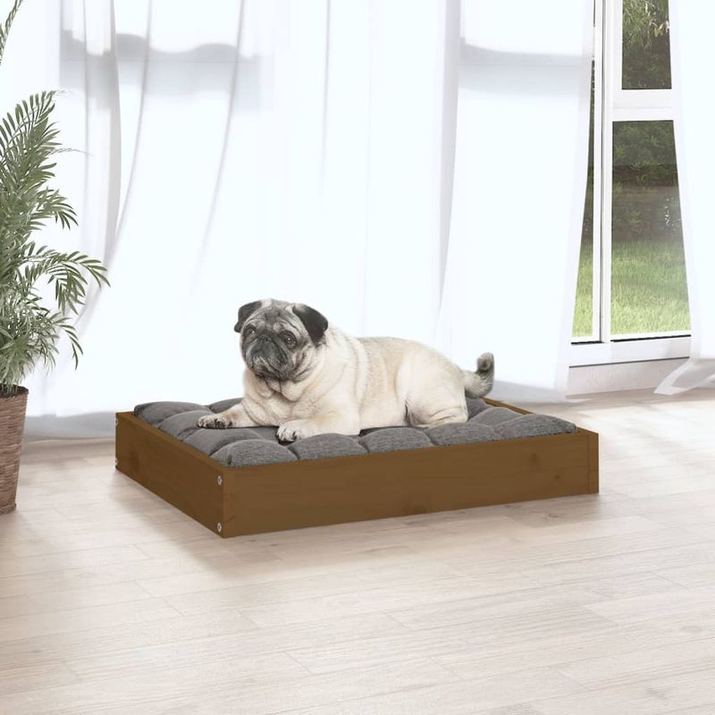 Petshop - Accesorii petshop - Culcusuri si custi - Culcusuri si saltele - Pat pentru caini, maro miere, 61,5x49x9 cm, lemn masiv pin - Infinity.ro