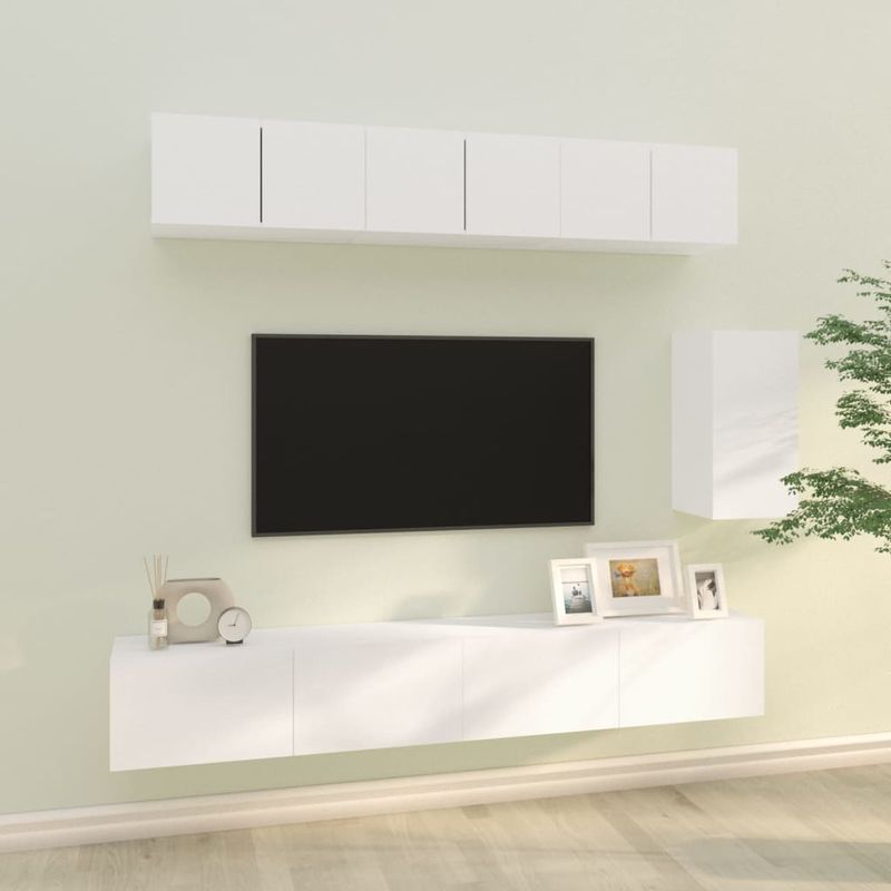 Casa si Gradina - Mobilier - Seturi de mobilier - Seturi living - Set dulap TV, 6 piese, alb, lemn prelucrat - Infinity.ro