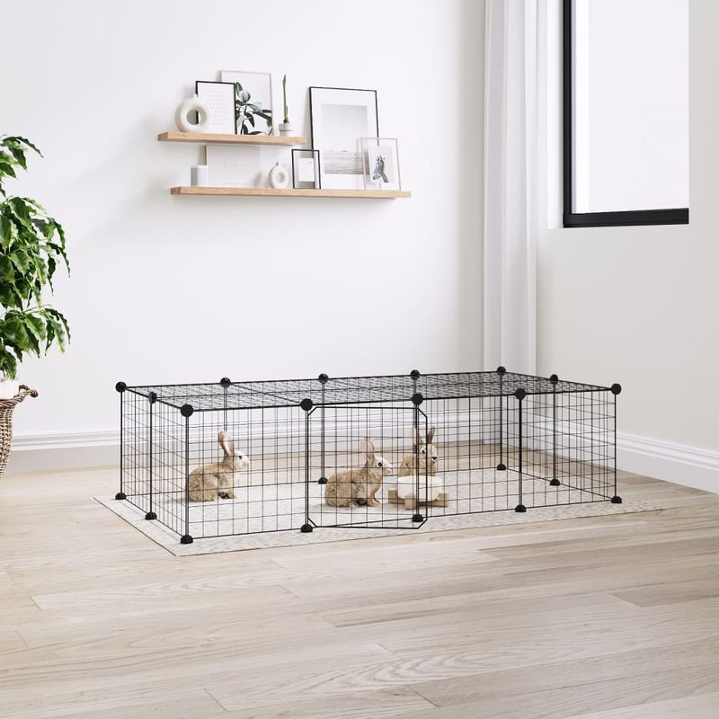 Petshop - Accesorii petshop - Culcusuri si custi - Custi interior si exterior - Cusca animale de companie cu usa 20 panouri negru 35x35 cm otel - Infinity.ro