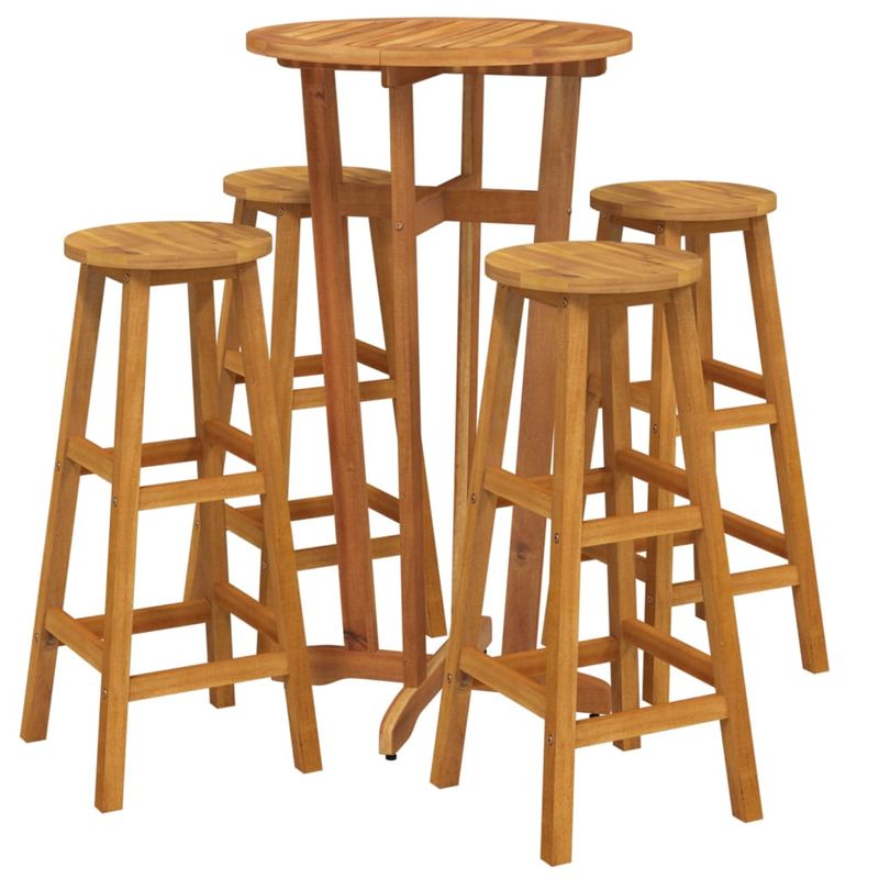 Casa si Gradina - Gradina si terasa - Mobilier exterior - Seturi mobila gradina - Set mobilier de bar, 5 piese, lemn masiv de acacia, model taburete de bar cu șezut rotund - Infinity.ro