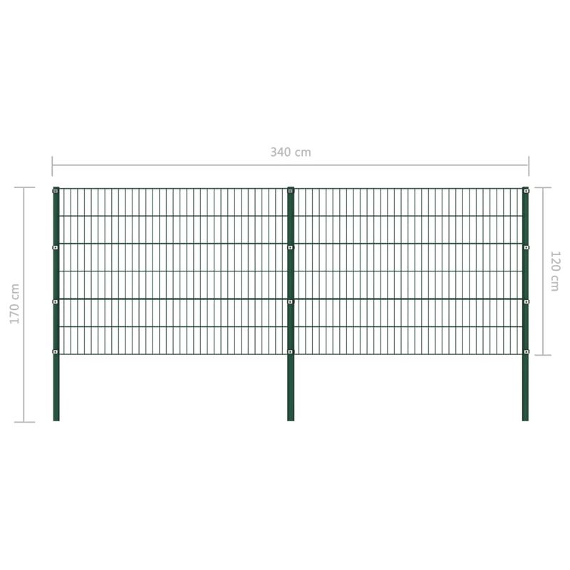 Casa si Gradina - Gradina si terasa - Garduri, panouri si accesorii - Panou de gard cu stalpi, verde, 3,4 m, fier - Infinity.ro