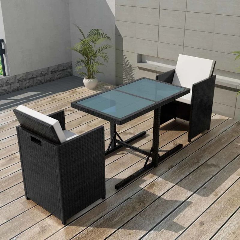 Casa si Gradina - Gradina si terasa - Mobilier exterior - Seturi mobila gradina - Set bistro cu perne, 3 piese, negru, poliratan - Infinity.ro