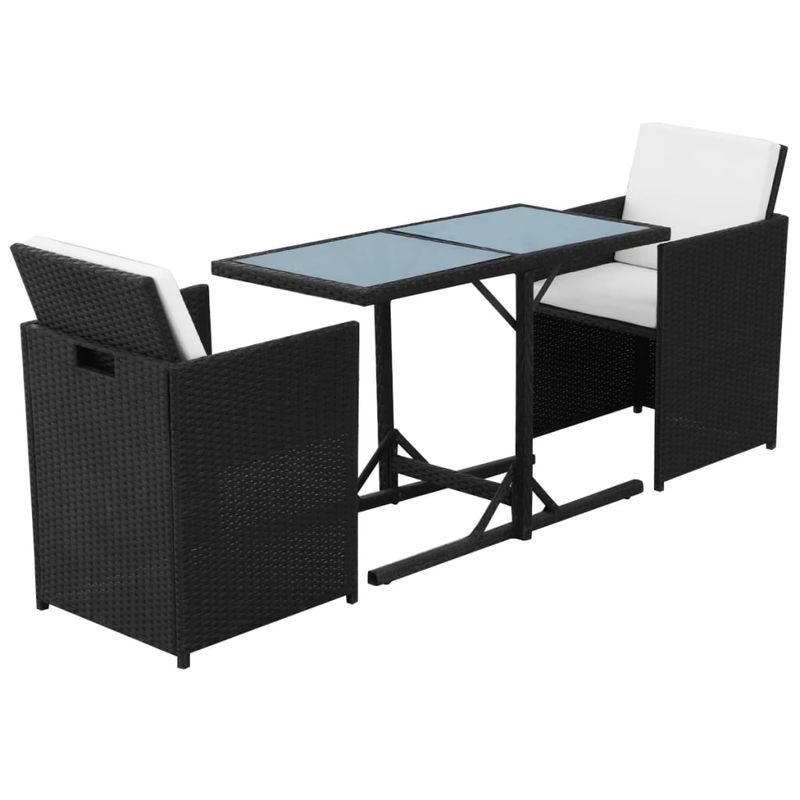 Casa si Gradina - Gradina si terasa - Mobilier exterior - Seturi mobila gradina - Set bistro cu perne, 3 piese, negru, poliratan - Infinity.ro