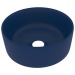 Casa si Gradina - Sanitare - Lavoar baie si accesorii - Lavoare si piedestale - Chiuveta de baie lux albastru inchis mat 40x15 cm ceramica rotund - Infinity.ro