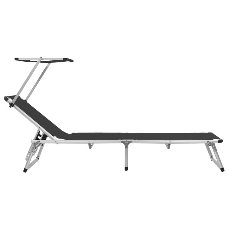 Casa si Gradina - Gradina si terasa - Mobilier exterior - Scaune si sezlonguri gradina - Sezlong pliabil cu acoperis, negru, aluminiu si textilena - Infinity.ro