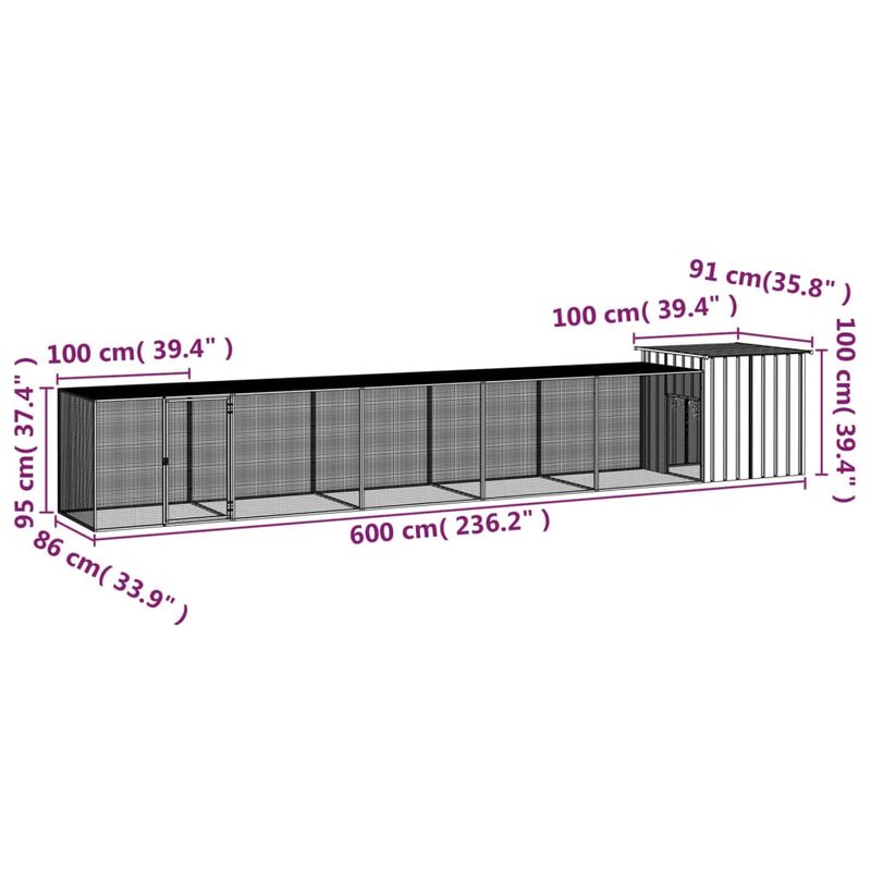 Petshop - Accesorii petshop - Culcusuri si custi - Custi interior si exterior - Cotet pentru pasari, gri, 600x91x100 cm, otel galvanizat - Infinity.ro
