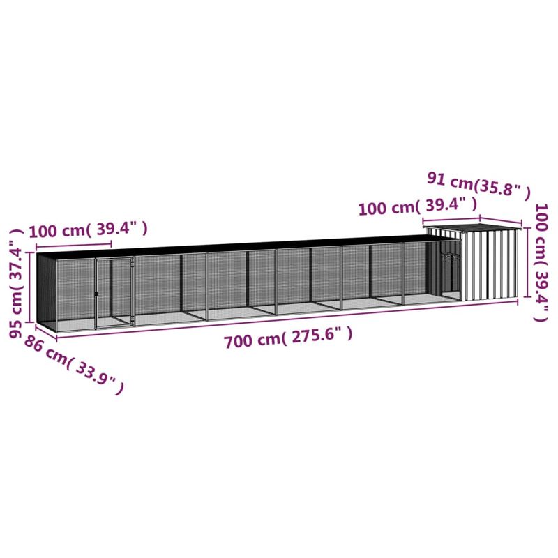 Petshop - Accesorii petshop - Culcusuri si custi - Custi interior si exterior - Cotet pentru pasari, gri, 700x91x100 cm, otel galvanizat - Infinity.ro