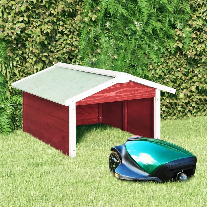 Casa si Gradina - Gradinarit si plante - Utilaje gradina - Consumabile si accesorii utilaje de gradina - Garaj masina de tuns iarba robot rosu&alb 72x87x50 cm lemn brad - Infinity.ro