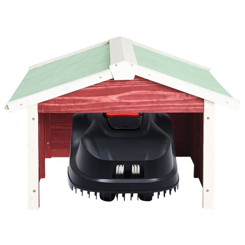 Casa si Gradina - Gradinarit si plante - Utilaje gradina - Consumabile si accesorii utilaje de gradina - Garaj masina de tuns iarba robot rosu&alb 72x87x50 cm lemn brad - Infinity.ro
