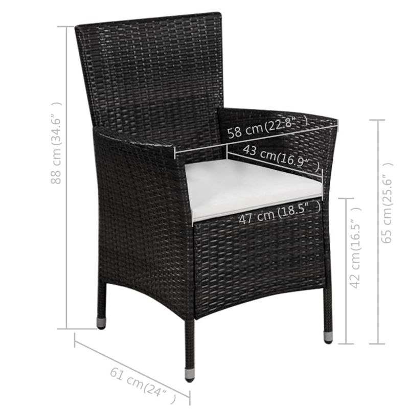 Casa si Gradina - Gradina si terasa - Mobilier exterior - Scaune si sezlonguri gradina - Scaun de exterior si taburet cu perne negru poliratan - Infinity.ro