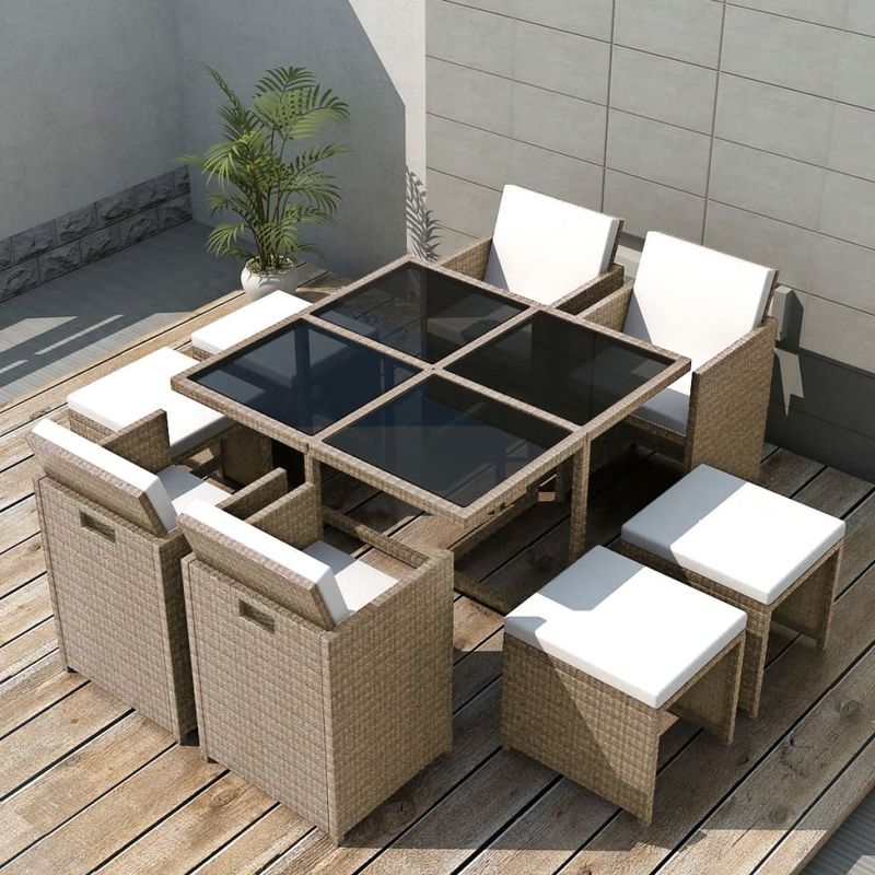 Casa si Gradina - Gradina si terasa - Mobilier exterior - Seturi mobila gradina - Set mobilier de exterior cu perne, 9 piese, bej, poliratan - Infinity.ro
