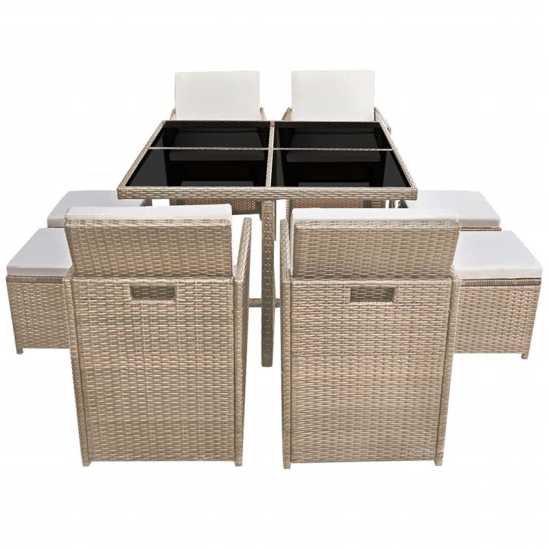 Casa si Gradina - Gradina si terasa - Mobilier exterior - Seturi mobila gradina - Set mobilier de exterior cu perne, 9 piese, bej, poliratan - Infinity.ro