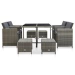 Casa si Gradina - Gradina si terasa - Mobilier exterior - Seturi mobila gradina - Set mobilier de exterior cu perne, 9 piese, gri, poliratan - Infinity.ro