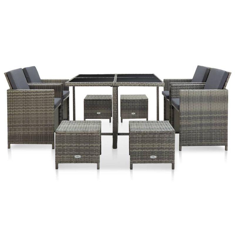 Casa si Gradina - Gradina si terasa - Mobilier exterior - Seturi mobila gradina - Set mobilier de exterior cu perne, 9 piese, gri, poliratan - Infinity.ro