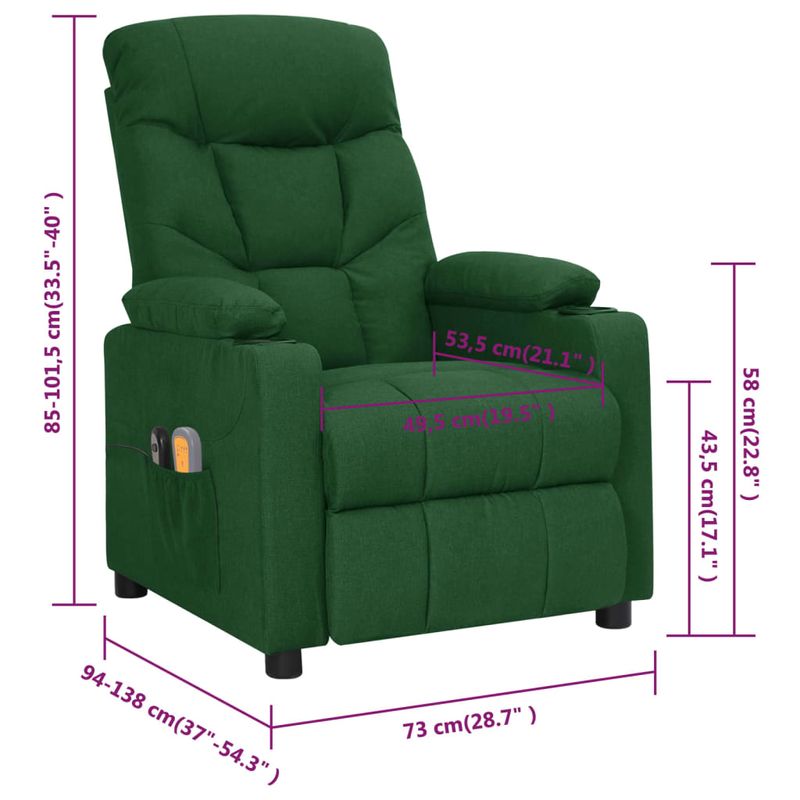 Ingrijire personala si Cosmetice - Sanatate si wellness - Articole wellness - Fotolii de masaj - Fotoliu de masaj electric rabatabil, verde inchis, material textil - Infinity.ro