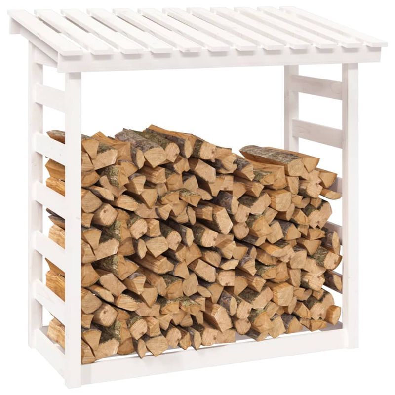 Casa si Gradina - Termice - Sobe, Seminee si accesorii - Accesorii seminee si sobe - Rastel pentru lemne de foc, alb, 108x64,5x110cm, lemn masiv pin - Infinity.ro