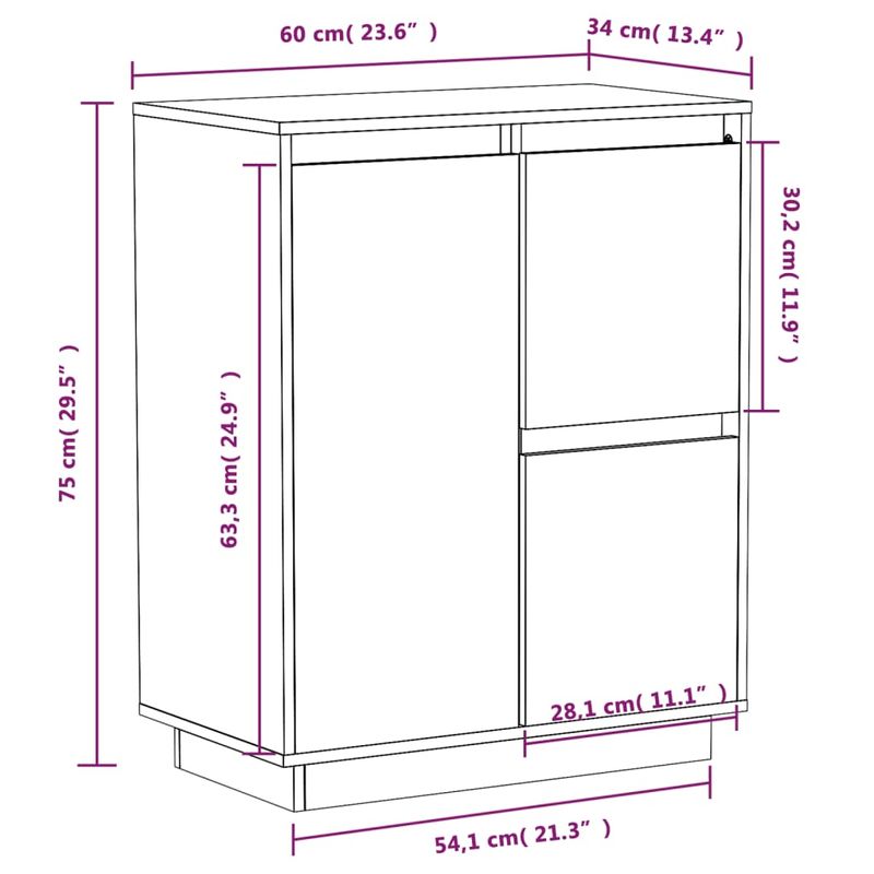 Casa si Gradina - Mobilier - Comode si corpuri - Comode - Servanta, alb, 60x34x75 cm, lemn masiv de pin - Infinity.ro