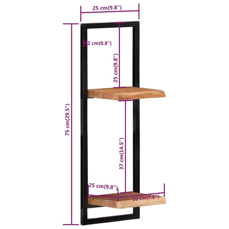 Casa si Gradina - Mobilier - Biblioteci si rafturi - Rafturi - Rafturi de perete 2 buc. 25x25x75 cm lemn masiv acacia/otel - Infinity.ro