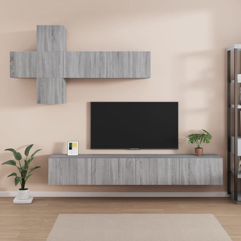 Casa si Gradina - Mobilier - Seturi de mobilier - Seturi living - Set dulap TV, 7 piese, gri sonoma, lemn compozit - Infinity.ro