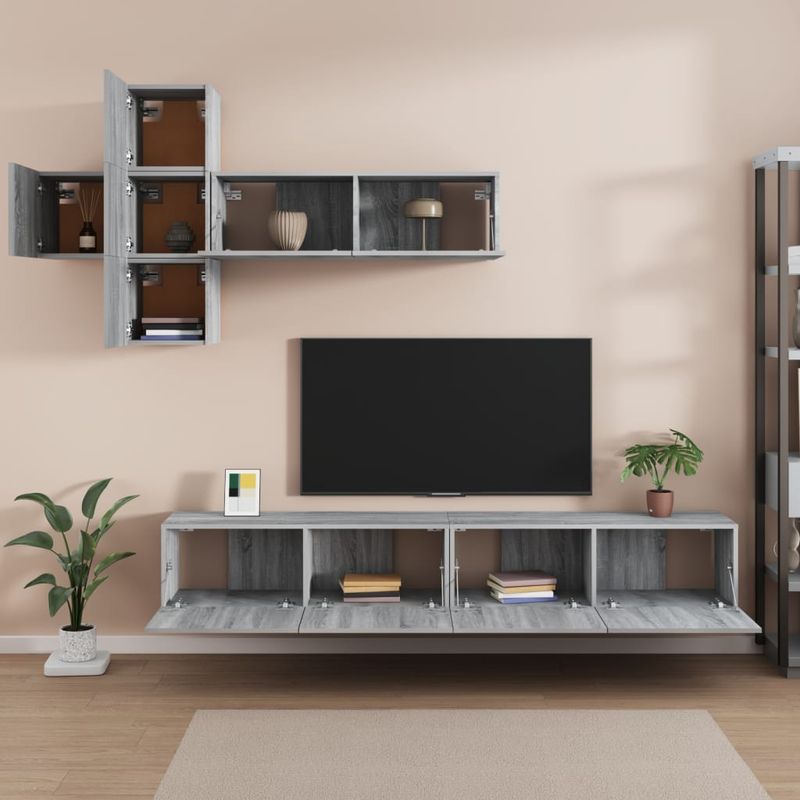 Casa si Gradina - Mobilier - Seturi de mobilier - Seturi living - Set dulap TV, 7 piese, gri sonoma, lemn compozit - Infinity.ro