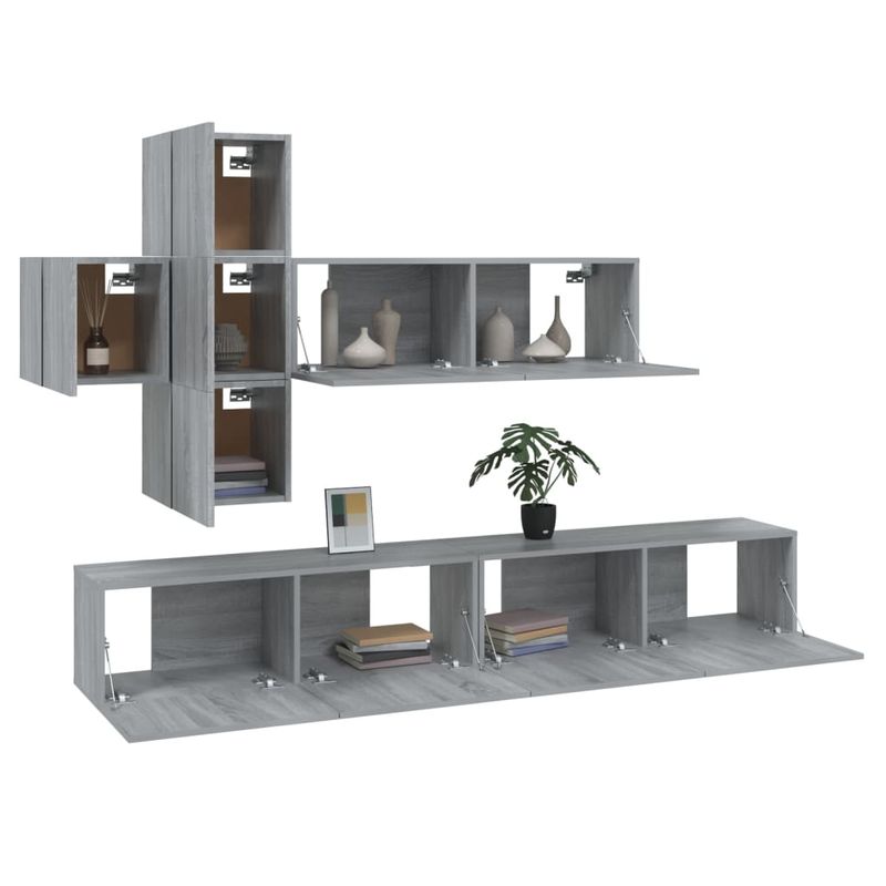 Casa si Gradina - Mobilier - Seturi de mobilier - Seturi living - Set dulap TV, 7 piese, gri sonoma, lemn compozit - Infinity.ro