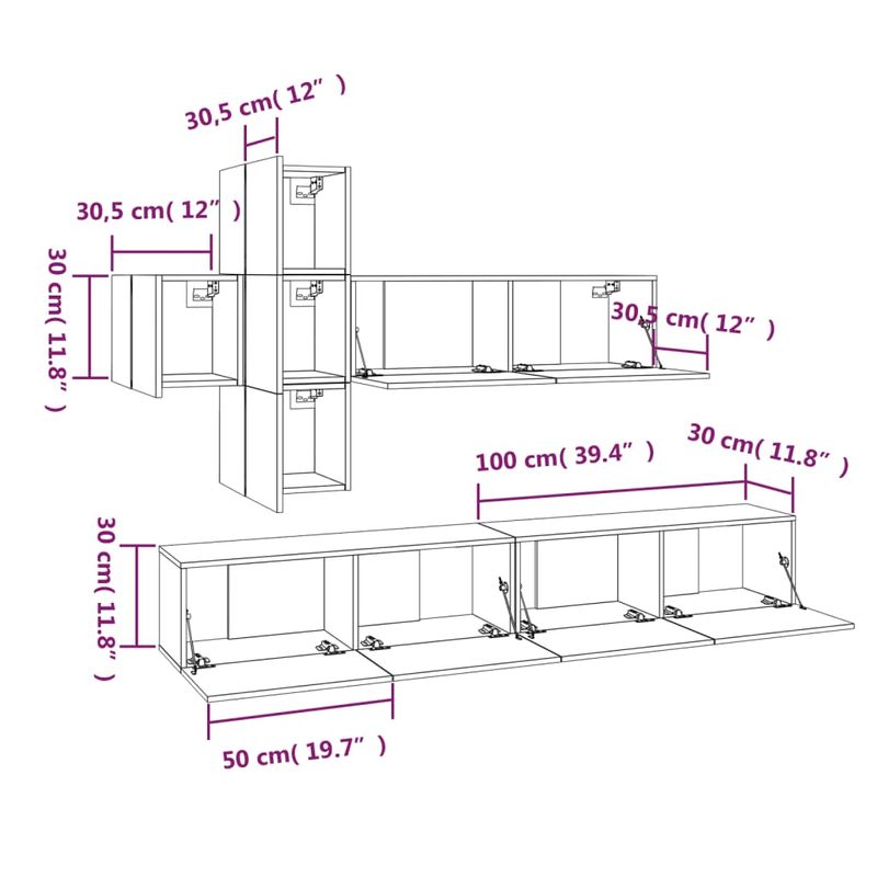 Casa si Gradina - Mobilier - Seturi de mobilier - Seturi living - Set dulap TV, 7 piese, gri sonoma, lemn compozit - Infinity.ro