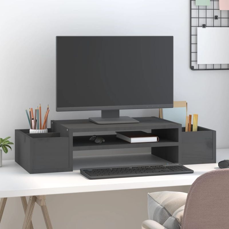 Laptop, Telefoane si Tablete - Laptopuri si accesorii - Accesorii Laptop - Standuri/Coolere notebook - Suport pentru monitor, gri, 70x27,5x15 cm, lemn masiv pin - Infinity.ro