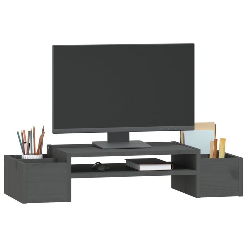 Laptop, Telefoane si Tablete - Laptopuri si accesorii - Accesorii Laptop - Standuri/Coolere notebook - Suport pentru monitor, gri, 70x27,5x15 cm, lemn masiv pin - Infinity.ro