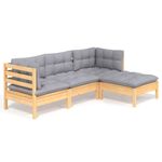 Casa si Gradina - Gradina si terasa - Mobilier exterior - Seturi mobila gradina - Set mobilier gradina cu perne, 4 piese, gri, lemn de pin - Infinity.ro