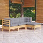 Casa si Gradina - Gradina si terasa - Mobilier exterior - Seturi mobila gradina - Set mobilier gradina cu perne, 4 piese, gri, lemn de pin - Infinity.ro