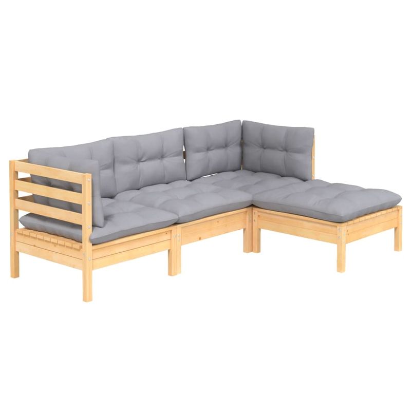 Casa si Gradina - Gradina si terasa - Mobilier exterior - Seturi mobila gradina - Set mobilier gradina cu perne, 4 piese, gri, lemn de pin - Infinity.ro