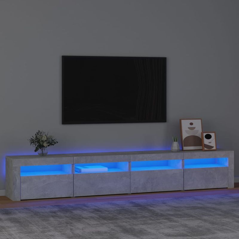 Casa si Gradina - Mobilier - Comode si corpuri - Comode - Comoda TV cu lumini LED, gri beton, 240x35x40 cm - Infinity.ro