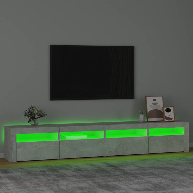 Casa si Gradina - Mobilier - Comode si corpuri - Comode - Comoda TV cu lumini LED, gri beton, 240x35x40 cm - Infinity.ro