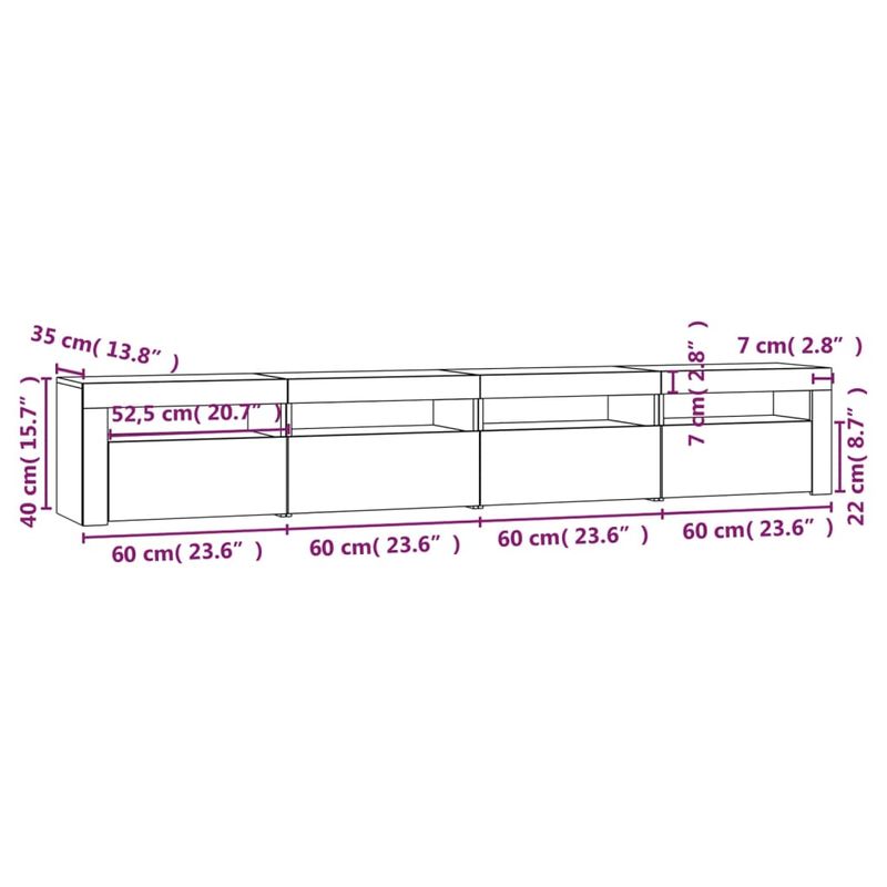 Casa si Gradina - Mobilier - Comode si corpuri - Comode - Comoda TV cu lumini LED, gri beton, 240x35x40 cm - Infinity.ro
