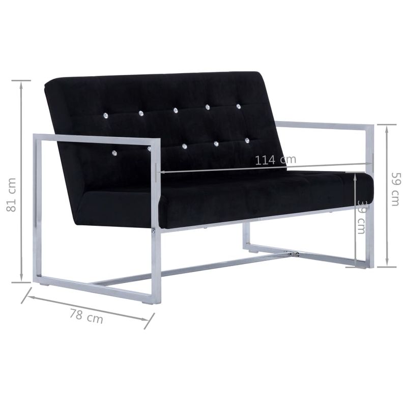 Casa si Gradina - Mobilier - Canapele si coltare - Canapele - Canapea cu 2 locuri cu brate, negru, crom si catifea - Infinity.ro