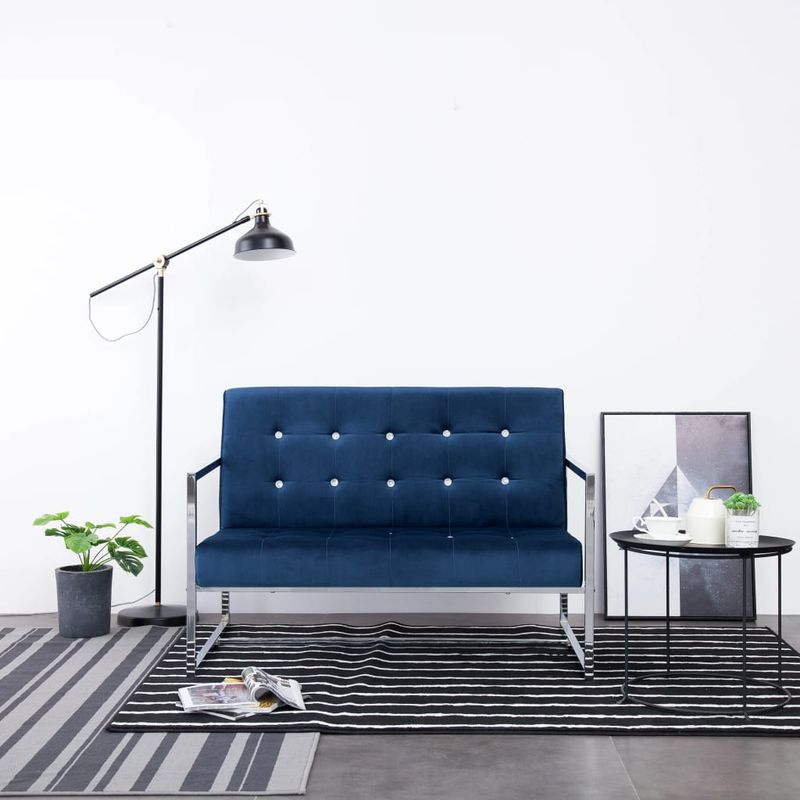 Casa si Gradina - Mobilier - Canapele si coltare - Canapele - Canapea cu 2 locuri cu brate, albastru, crom si catifea - Infinity.ro