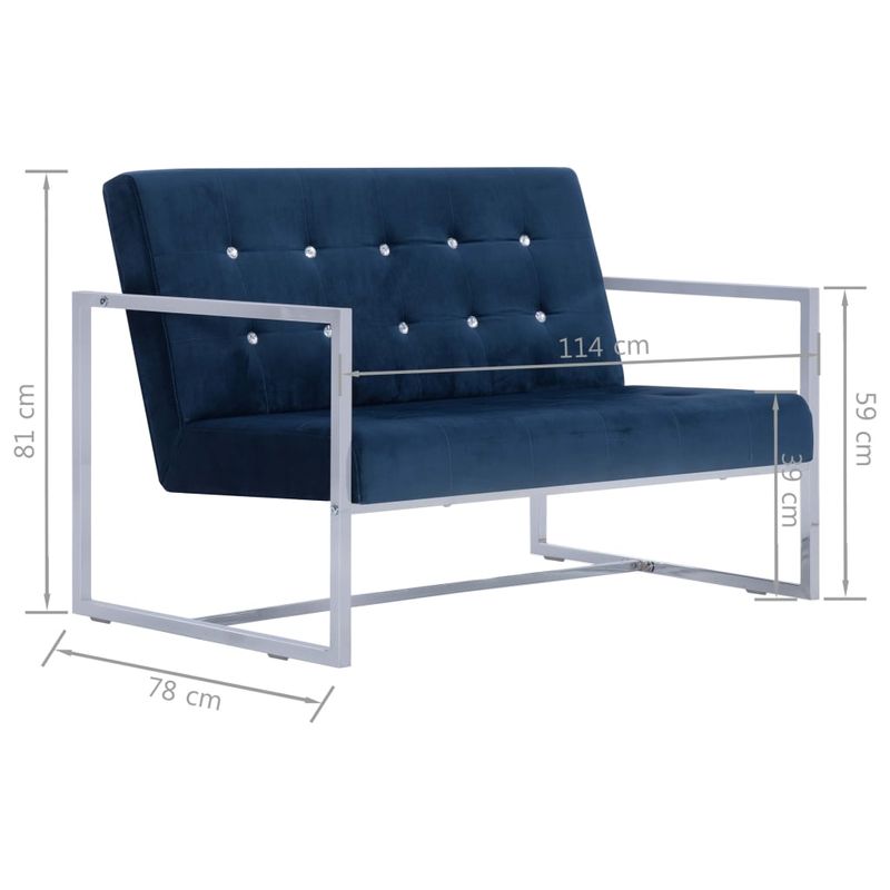 Casa si Gradina - Mobilier - Canapele si coltare - Canapele - Canapea cu 2 locuri cu brate, albastru, crom si catifea - Infinity.ro