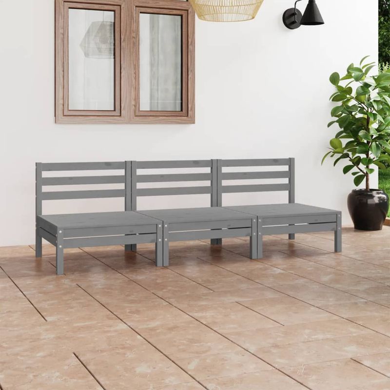 Casa si Gradina - Gradina si terasa - Mobilier exterior - Seturi mobila gradina - Set mobilier de gradina, 3 piese, gri, lemn masiv de pin - Infinity.ro