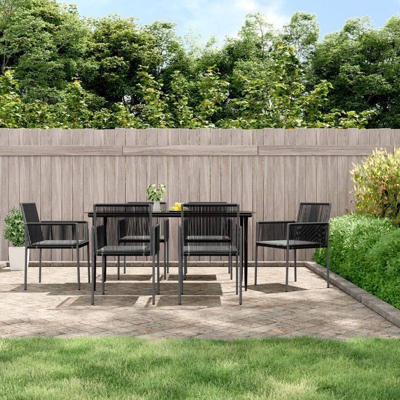 Casa si Gradina - Gradina si terasa - Mobilier exterior - Seturi mobila gradina - Set mobilier gradina cu perne, 7 piese, negru, poliratan și otel, mărime lungime masă 160 cm - Infinity.ro