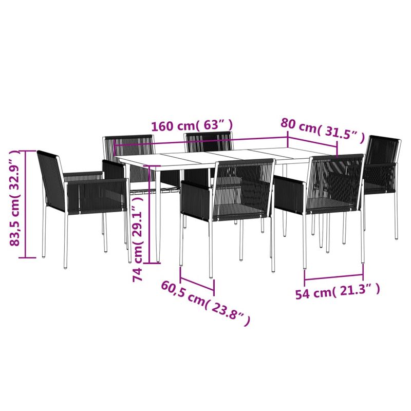 Casa si Gradina - Gradina si terasa - Mobilier exterior - Seturi mobila gradina - Set mobilier gradina cu perne, 7 piese, negru, poliratan și otel, mărime lungime masă 160 cm - Infinity.ro