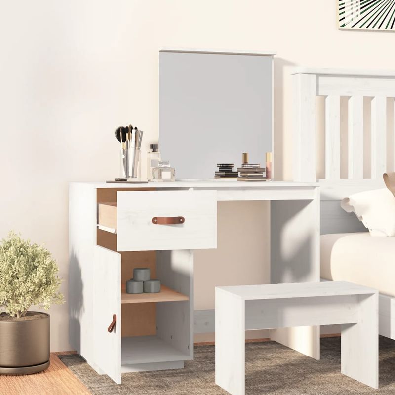 Casa si Gradina - Mobilier - Comode si corpuri - Masute de toaleta - Masa de toaleta, alb, 95x50x134 cm, lemn masiv de pin - Infinity.ro
