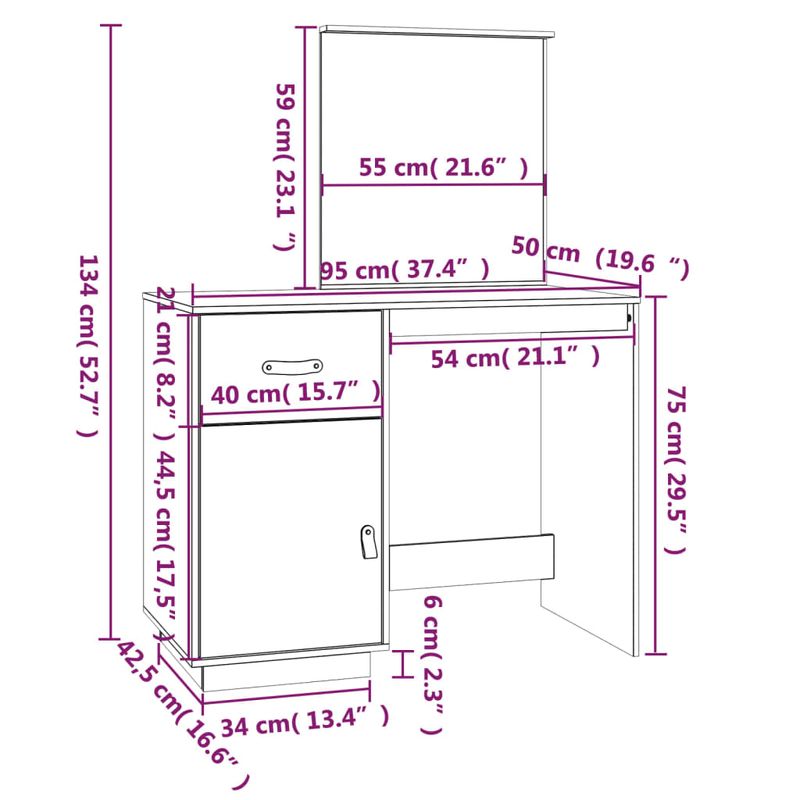 Casa si Gradina - Mobilier - Comode si corpuri - Masute de toaleta - Masa de toaleta, alb, 95x50x134 cm, lemn masiv de pin - Infinity.ro