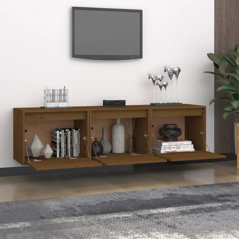 Casa si Gradina - Mobilier - Comode si corpuri - Comode - Comode TV, 3 buc., maro miere, lemn masiv de pin - Infinity.ro