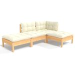 Casa si Gradina - Gradina si terasa - Mobilier exterior - Seturi mobila gradina - Set mobilier gradina cu perne crem, 4 piese, lemn de pin - Infinity.ro