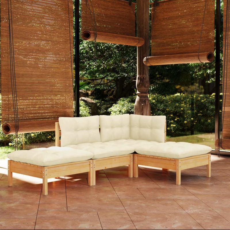Casa si Gradina - Gradina si terasa - Mobilier exterior - Seturi mobila gradina - Set mobilier gradina cu perne crem, 4 piese, lemn de pin - Infinity.ro
