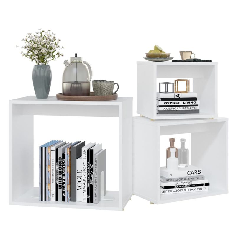 Casa si Gradina - Mobilier - Mese si birouri - Mese living - Masute suprapuse, 3 buc., alb, PAL - Infinity.ro